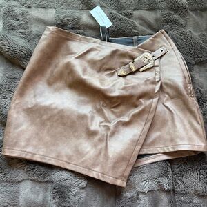 Windsor EinBrown Faux Leather Wrap Skort with Buckle Detail - Women